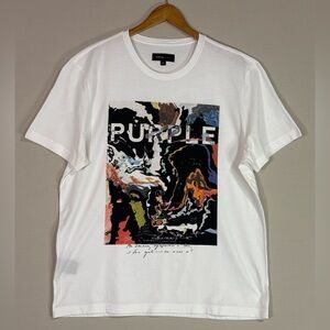 Purple Brand White Graphic T-Shirt XL Abstract Art Logo Tee Streetwear